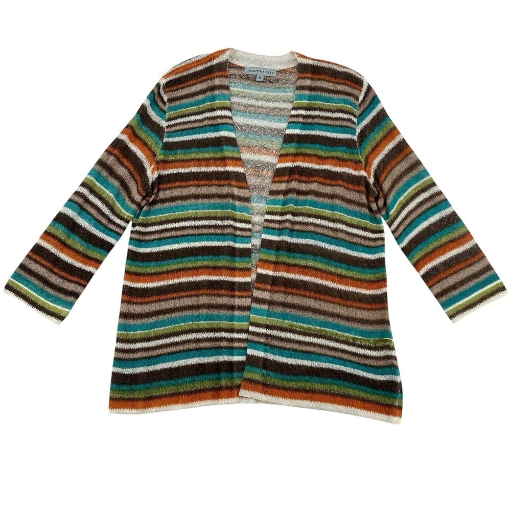 Samantha Grey  Striped Open Front Cardigan Womens XL Multicolor Knit Sweater Y2K